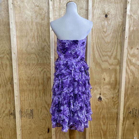 White House Black Market 12 Strapless Dress Floral Ruffle Tiered Cocktail NWT - Picture 6 of 12